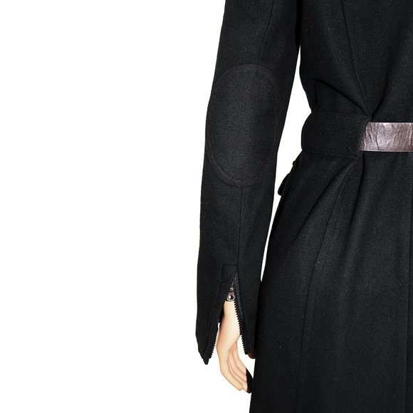 DKNY Black Military Belted Wool Trench Coat Size 6 - Picture 6 of 8